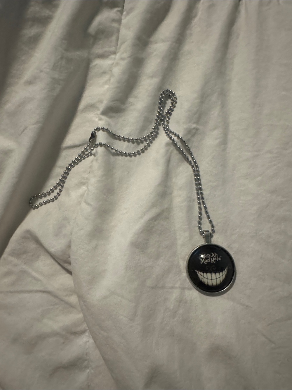 Silver-tone Smiley Teeth Pendant Necklace